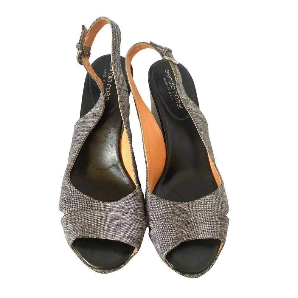 Sergio‎ Rossi sling back peep toe wedges sandals Women size 36